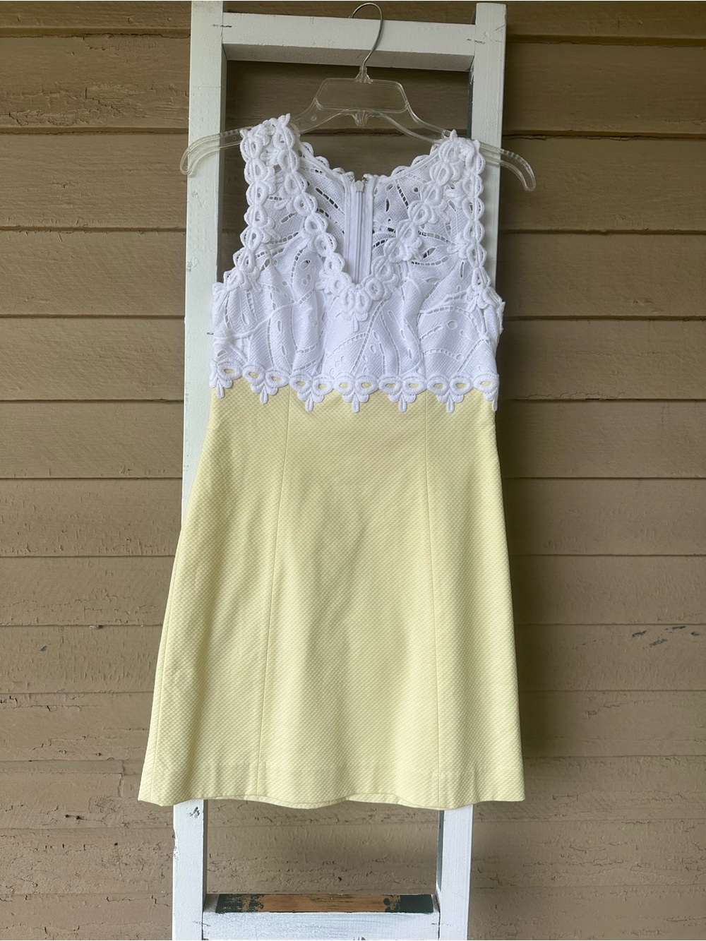 Lace Bodice Yellow and White A-Line Dress